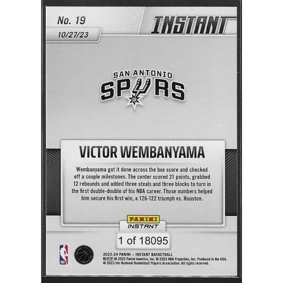 2023-24 Panini Instant /18095 Victor Wembanyama #19 Rookie RC - Picture 2 of 2